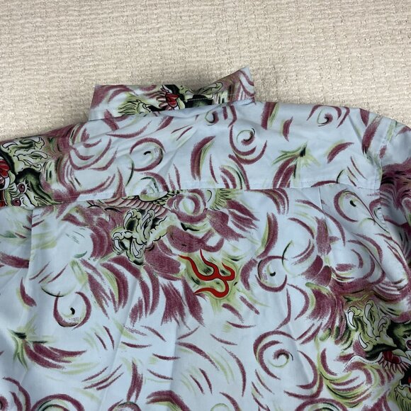 Y2K Claudio Nucci Trippy Flames Dragon AOP  Button Shirt Men Sz L Blue / Green - Picture 14 of 16